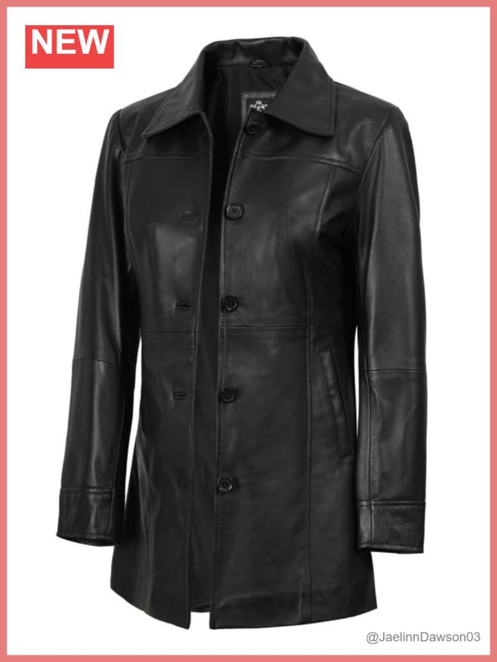 Lambskin Leather Car Coat Button Front Spread Collar Mid-Length Women